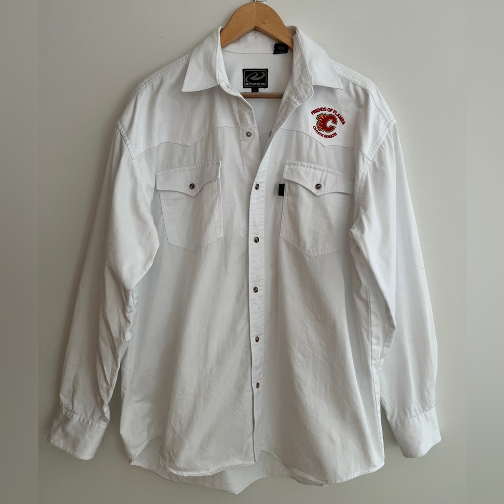 ROPER Western Snap Front Shirt Calgary Friends of Flames Chuckwagon Logo Rodeo